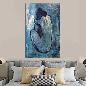 Tableau sur toile imprimé : Nu bleu, art érotique inspiré de Picasso, encadré pour galerie - Product Image 1