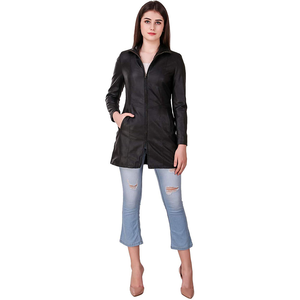 Chaqueta de cuero genuino de lujo para mujer en piel de oveja personaje de Moto clásico de gama alta con cuello levantado y ajuste para abrazar el cuerpo - Product Image 5