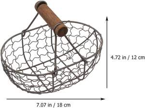 Panier à oeufs et fruits ovale en métal de style vintage avec poignées en bois pour la maison, la cuisine et la ferme. - Product Image 6