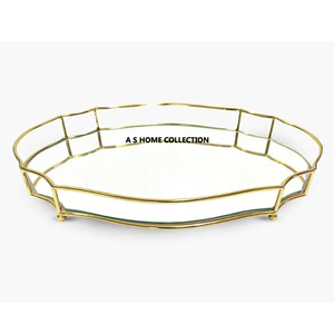 Equipo comercial restaurante Borde de alambre de metal Acero inoxidable Espejo dorado Diseño personalizado Bandeja de servicio decorativa de lujo - Product Image 1