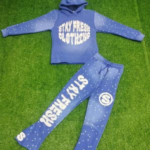 Ensemble de survêtement en molleton 100% coton personnalisé avec strass, effet délavé à l'acide, imprimé, broderie, effet délavé au soleil - Product Image 6