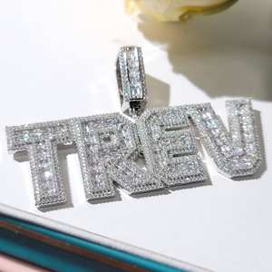 VVS Moissanite Round & Baguette Cut Hip-Hop Style Or Blanc Fine Jewelry Pendentifs Unisexe Argent Sterling 925 Plaqué Or - Product Image 4