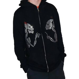 Custom Men's <b>Full</b> Zip-Up French Terry Hoodie Winter Streetwear Style Rhinestone Logo Solid Pattern 100% Cotton Thick Material - Product Image 6