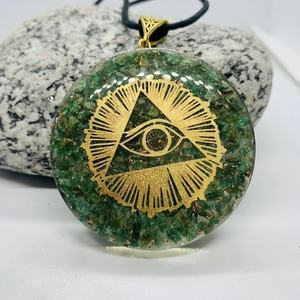 Handmade Natural Green <b>Jade</b> Pendant <b>Necklace</b> Bulk Orgone Crystal Jewelry Gold Engraved Eye Symbol Eco-Friendly 4-5cm <b>Men</b> Women - Product Image 5