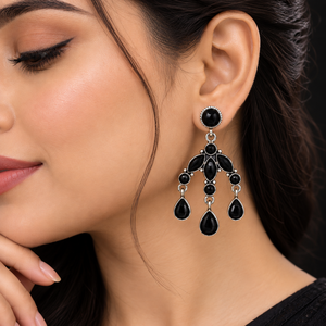 Boucles d'oreilles pendantes en argent oxydé jaune et noir, style mode, avec pierres précieuses, pour femmes, vente en gros - Product Image 2