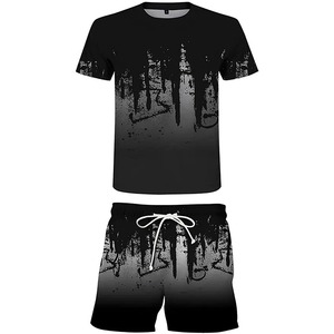 Personalizar gran oferta tela 100% algodón 230 Gsm lavado ácido hombres dos piezas Conjunto de camiseta de talla grande conjuntos cortos para hombres - Product Image 1