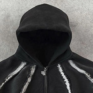เสื้อฮู้ดผ้าฝ้าย100% มีซิปแต่งขอบแนววินเทจ - Product Image 3