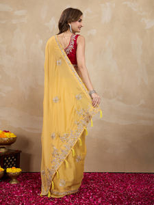 Trendmalls Sari de soirée pour femme en organza brodé, pièce de chemisier non cousue, coupe classique, toutes saisons, occasions de mariage - Product Image 3