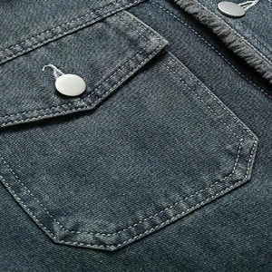 100% coton haute qualité bleu Jeans Denim veste pour hommes tricoté bouton et Rivets décoration - Product Image 4
