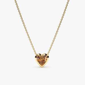 14k Solid Gold Natural <b>Citrine</b> Heart <b>Pendant</b> Necklace with Bezel Set for Wedding or Party Christmas Gift Idea-IGI Certified - Product Image 1