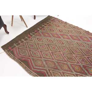 Vintage 5x6 ft Rug, Area Turkish Rug, <b>Brown</b> Pink Check Rug - Product Image 1