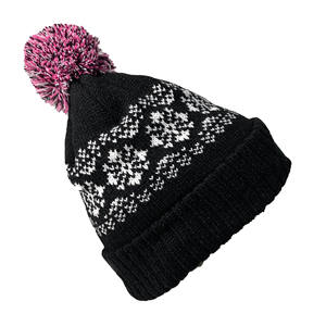 High Quality Jacquard Beanies Fashionable Custom Winter Hats with <b>Pom</b> Woven Badge Fleece Lining - Product Image 2
