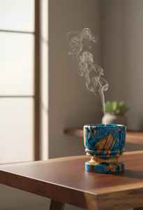 Quemador de incienso de resina de madera hecho a mano para regalo de Ramadán y Eid, pieza de decoración elegante para el hogar para fragancias, vibraciones espirituales - Product Image 2