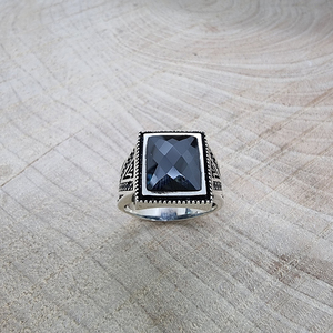 Beelo Silver Black Zircon Men's Square <b>Ring</b> 925 Silver Vintage Channel Setting Art Design Fine Jewelry Wholesale Hot Sales - Product Image 3