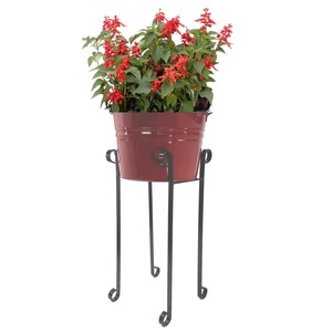 Pot de fleurs en acier galvanisé rouge avec support Conteneur de jardin extérieur pour fleurs et plantes PRIX DE GROS - Product Image 1