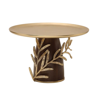 Support de service à gâteau en bois à 2 niveaux avec support en forme de feuille en métal Design avantageux Support à gâteau en bois de table pour la maison à bas prix - Product Image 6