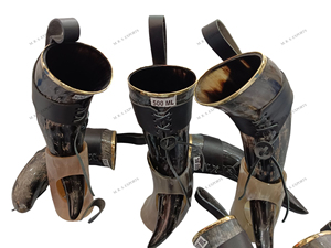 Soporte de cuerno para beber de cuero de búfalo de 500ml de calidad superior Acabado natural ecológico Pulido Precio al por mayor Decoraciones - Product Image 5