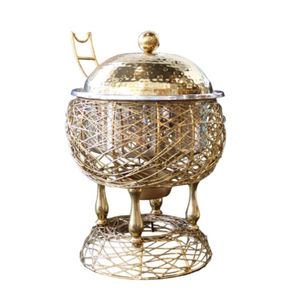 Plat de service rond en acier inoxydable doré créatif, chauffe-plats pour buffet, couvercle suspendu, couvercle en diamant, équipement de restauration hôtelière - Product Image 6