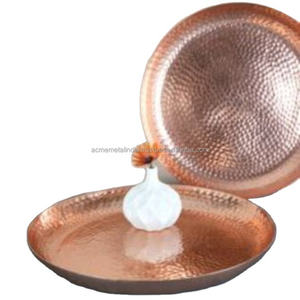 Bandeja de vajilla de mesa de acero inoxidable con acabado de cobre martillado, utensilios de cocina para el hogar, bandeja decorativa para servir, suministros - Product Image 1