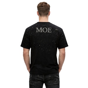 Camisetas de Algodón con Pedrería para Hombre, Estilo Urbano, Camisetas con Gráficos Brillantes, Hombros Caídos, Logotipo Personalizado OEM - Product Image 2