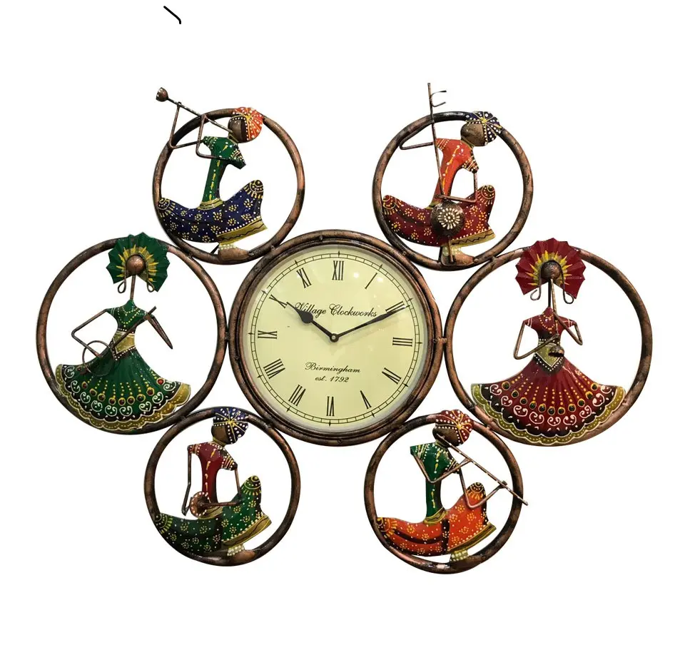 Handcrafted musical men clock showpiece made in India Musicians Ring Panel Wall Figurines With Clock For Wall Decor