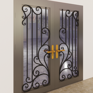 Fotos del diseño de la puerta principal con una fuerte puerta de hierro forjado con detalles de desplazamiento adornados y acabado de marco de metal personalizado - Product Image 2
