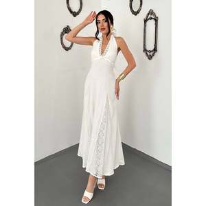 Robe blanche à lacets avec détails en dentelle - Blanc - Product Image 1