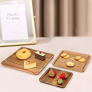 Assiettes en bois Assiettes en bois rondes Lot de 4 assiettes en bois d'acacia Plateau rond Plateau de service facile à nettoyer Top Sale - Product Image 6