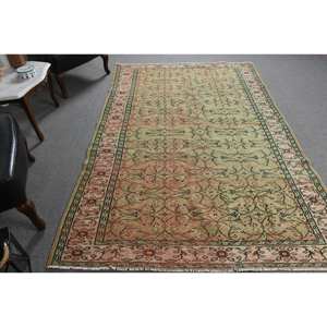 Alfombra clásica de lana rosa verde 5,6X8,9 pies Área grande Diseño Aubusson turco para sala de estar Pasillo Rectángulo Patchwork Látex - Product Image 3