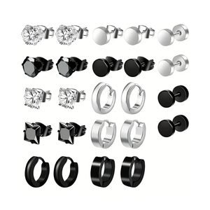 Boucles d'oreilles créoles CZ en acier inoxydable plaqué or à la mode pour hommes à la mode Style punk hypoallergénique vêtements polyvalents - Product Image 1