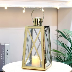 Lanterne décorative en aluminium, métal, bougeoir d'extérieur, lanterne à bougie suspendue en verre trempé pour mariage à la maison - Product Image 3