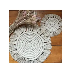 Haushalt und Küche Baumwollzöpfe Unterteiler handgefertigte Makramee-Tasse Polsterung bohème-Stil rutschfeste Bechermatte runde Tischdecken
