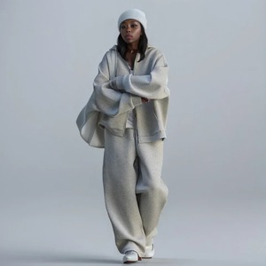 Conjunto de 2 piezas de ropa informal con capucha de otoño Y2K de talla grande y logotipo personalizado, sudadera para correr, pantalones de chándal, chándal de algodón para mujer - Product Image 1