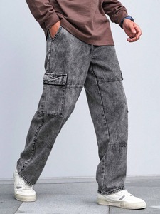 Pantalones vaqueros de mezclilla de carga clásicos para hombres pantalones de mezclilla de estilo callejero duraderos con múltiples bolsillos holgados para uso diario - Product Image 2