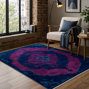 Netline Home Traditional Medallion Mid Blue <b>Washable</b> <b>Rug</b> - Product Image 5