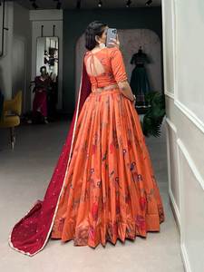 Evergreen Designer Attrayant Tendance Vêtements Ethniques Tussar Soie Lehenga Choli & Dupatta Avec Travail Imprimé Fournisseur En Gros - Product Image 6