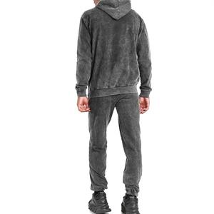MOVATEXTILES Streetwear Custom Distressed Embroidered <b>Patch</b> Zip up Hoodie and Sweatpants Set Men Acid Wash Tracksuit - Product Image 2