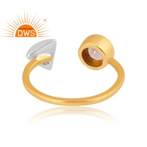 Latest Design 18K Gold Plated Natural Rainbow Moon Stone Gemstone <b>Adjustable</b> <b>Ring</b> Demi Fine Jewelry Manufacturer - Product Image 4