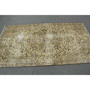 Tapis Turc Classique Vintage Beige 4.2x7.6 pieds Fait à la Main Laine Latex Support Patchwork Motif Table d'Appoint Taille Couloir Rectangulaire - Product Image 3