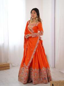 Lehenga Choli de Seda Crepé Natural para Mujer con Bordado de Hilo Dori, Lentejuelas y Borde de Encaje, Dupatta Semi-Confeccionada - Product Image 2
