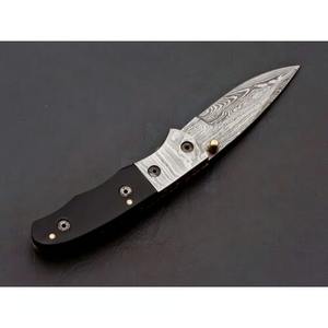 Cuchillo de bolsillo plegable de acero de Damasco hecho a mano con mango de cuerno de madera personalizable para padrinos de boda regalos de aniversario soporte OEM - Product Image 4