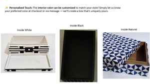 Juego de 3 cajas geométricas con incrustaciones de hueso y resina en blanco y negro, cajas de almacenamiento decorativas hechas a mano, caja de joyería India Trio - Product Image 3