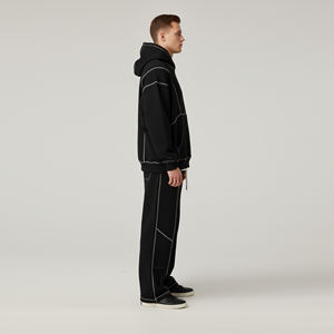 Ensemble de survêtement 2 pièces pour homme adulte, décontracté, uni, lourd, 100% coton, confortable, respirant, à capuche - Product Image 3