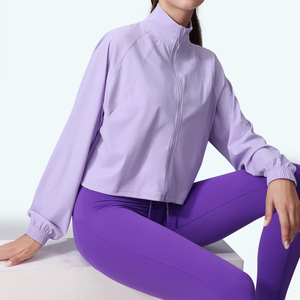 Veste de yoga pour femme à manches longues, respirante, à séchage rapide, avec fermeture éclair sur le devant, logo, pour la course à pied décontractée en plein air, fitness, design élégant - Product Image 5