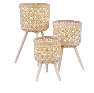 Rattan <b>Planter</b> <b>Wooden</b> Mini Stand Natural Cane Flower Pot for Patio Living Room Balcony Cafe Home <b>Garden</b> - Product Image 6