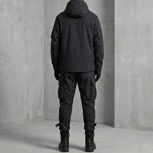 Wholesale OEM High Quality <b>Black</b> 100% Cotton Acid Wash Printed Hooded Vintage Tracksuit <b>Men</b> Multi Cargo Pockets Tactical Jogger - Product Image 6
