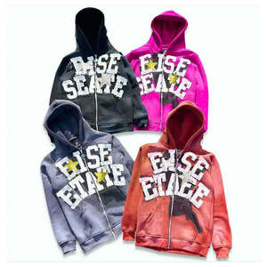 Sudadera con capucha y cremallera de cara completa con lavado ácido de algodón pesado de gran tamaño para hombre - Product Image 1