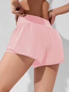 Pantalones cortos de algodón para gimnasio para mujer, pantalones cortos de yoga para entrenamiento, pantalones cortos de fitness hechos a medida, patrón sólido - Product Image 2