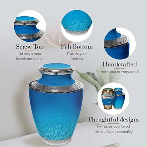 Commemorative Cremation Urns Ocean Tranquillity Adult/Large 200 Cubic Inches Blue <b>Sandblasted</b> - Product Image 3