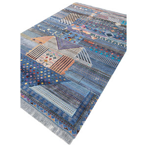 Alfombra Freedom Manchaha Azul, Tejida a Mano con Lana y Seda de Bambú, Diseño de Patchwork, para Sala de Estar - Les-8338 - Product Image 2